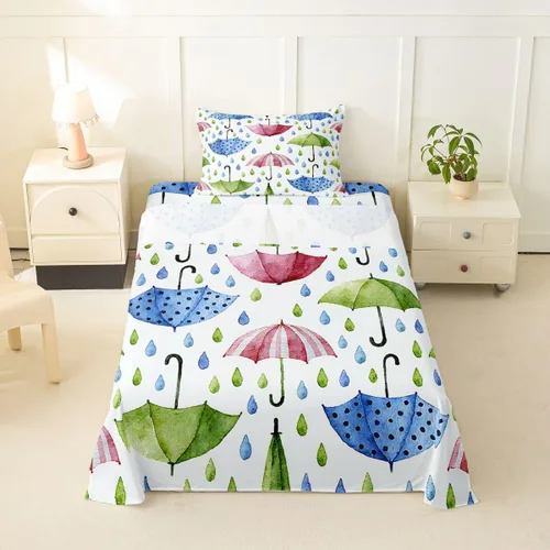 Vista 16 de Erosebridal Juego de sábanas de fresa, tamaño individual, diseño de fresa rosa para niñas y niños, sábana bajera ajustable de frutas tropicales
