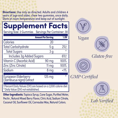 Vista 2 de Gomitas de inmunidad de saúco con zinc y vitamina C de ZAND - Suplemento de apoyo inmunológico - Gomitas de saúco con DV de zinc y vitamina C