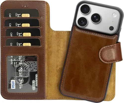 Vista 29 de HARDISTON Funda de piel auténtica hecha a mano compatible con iPhone 11 Pro de 5.8 pulgadas, funda magnética desmontable con tarjeteros - bordes
