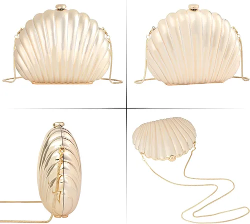 Vista 5 de Mini bolso de mano de noche de concha marina para mujer, correa de cadena, bolso cruzado