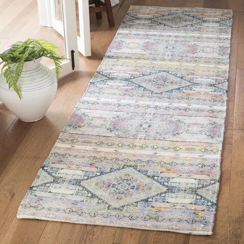 Vista 7 de SAFAVIEH Saffron Collection - Alfombra decorativa de 2 pies 3 pulgadas x 3 pies 9 pulgadas, color crema y azul, hecha a mano de algodón desgastado
