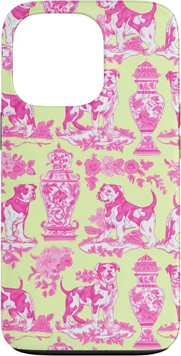 Vista 10 de Chinoiserie Dog Yellow Pink Toile Preppy Grandmillennial Case for iPhone 16