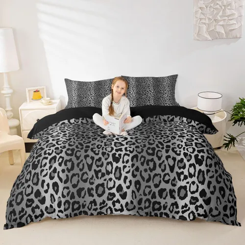 Vista 27 de Feelyou Leopard Bedding Set Twin Size, Cheetah Print Comforter Cover for Kids Boys Girls Animal Duvet Cover Safari Bedspread Cover Zipper