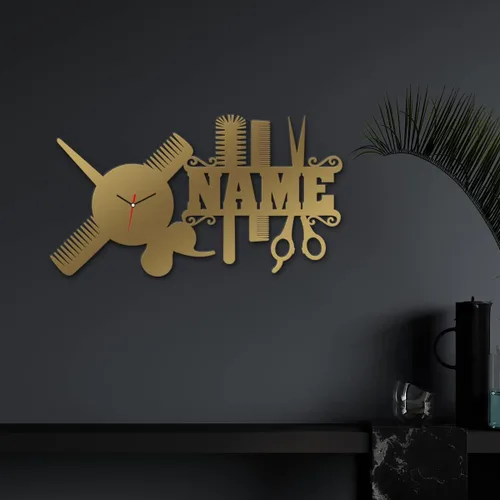 Vista 7 de Namofactur Reloj colgante de pared único personalizado con nombre, el regalo individual perfecto para peluquería, estilista, salón de belleza