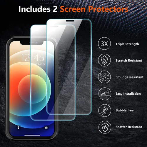 Vista 4 de SPIDERCASE Funda diseñada para iPhone 12/iPhone 12 Pro, protección contra caídas de grado militar de 10 pies, con 2 protectores de pantalla