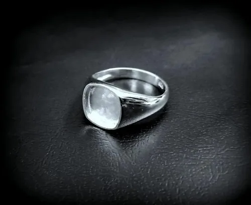 Vista 2 de Anillo cuadrado de plata de ley 925 con forma de cojín para hombre, ajuste de bisel en blanco, 0.49 x 0.39 pulgadas, base de anillo en blanco