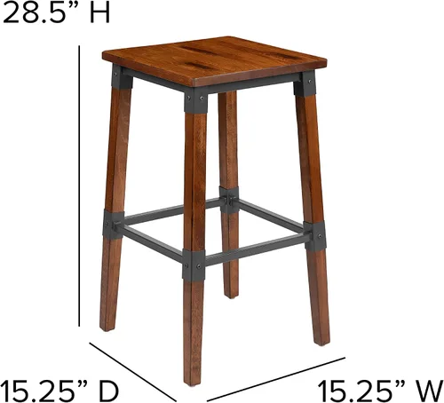 Vista 3 de Flash Furniture Jackson - Taburete de bar de madera industrial de nogal antiguo, 2