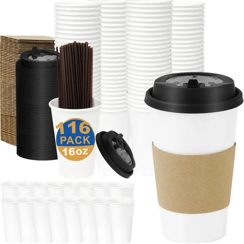 Vista 22 de Paquete de 100 tazas de café desechables de 8 onzas, tazas de papel desechables de color marrón a granel, tazas de café para té caliente, chocolate