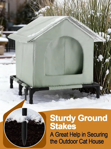 Vista 4 de Casa elevada para gatos al aire libre – Refugios resistentes a la intemperie para gatos para invierno, casa impermeable para mascotas para mantener