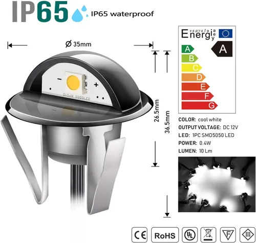 Vista 2 de Luz LED para escaleras, bajo voltaje, impermeable, IP65, para exteriores, 1-2/5 pulgadas, de madera empotrada, iluminación LED de terraza, patio