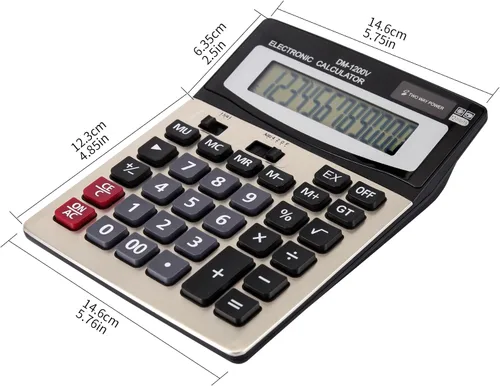 Vista 3 de Calculadora de escritorio grande con pantalla ancha de 12 dígitos y botones de plástico grandes para una fácil operación y visualización