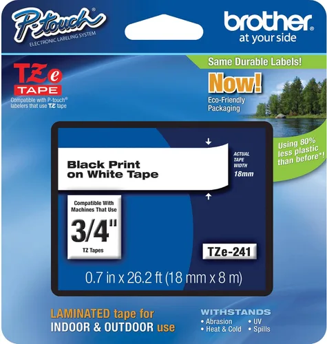 Vista 55 de Brother - Cinta laminada TZe135, 1/2 pulgada, blanco sobre transparente