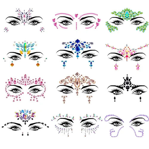 Vista 8 de 12 juegos de joyas para la cara, diamantes de imitación autoadhesivos, gemas de sirena para el cuerpo de sirena, calcomanías de cristal