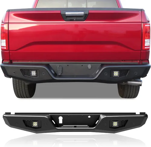 Vista 9 de Parachoques delantero IRONBISON compatible con camioneta Ford F150 2015-2017 con protector de parachoques F150 con 2 luces antiniebla LED, se puede