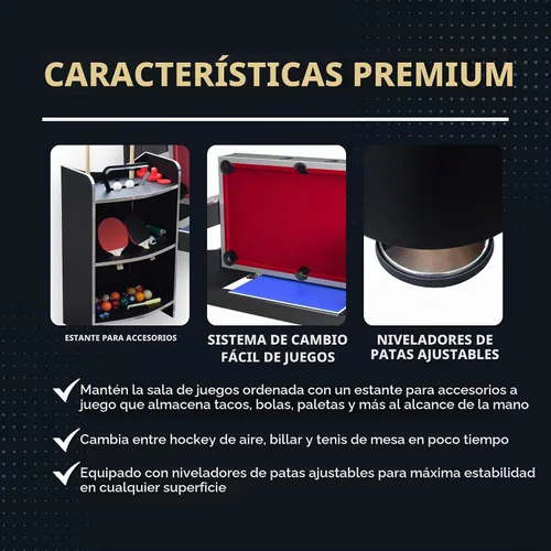 Vista 6 de Hathaway Triple Threat Mesa de Juego Multifuncional – Campo de Juego Rotativo que Ahorra Espacio para Mesa de Billar de 183 cm, Mesa de Hockey