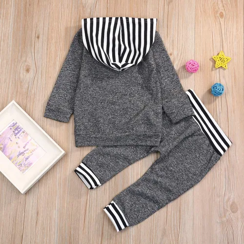 Vista 2 de Conjunto de sudadera con capucha para bebés y niños con diseño de dinosaurio de manga larga con capucha y pantalones