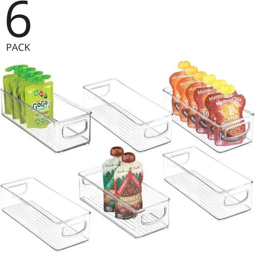 Vista 2 de mDesign Contenedor organizador pequeño de plástico apilable para cocina, despensa, refrigerador, congelador, organizador de alimentos con asas