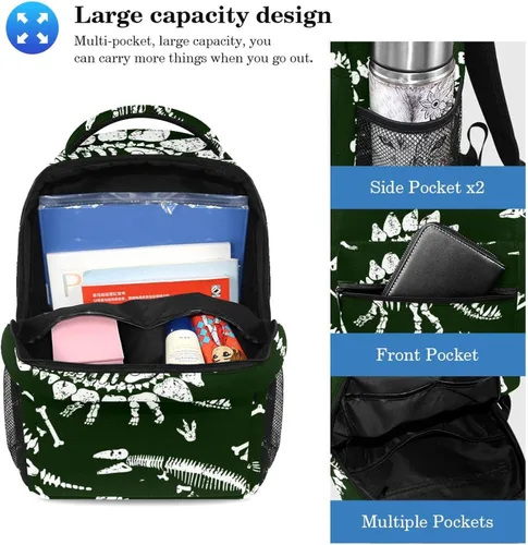 Vista 3 de Lightweight Backpack Pencil Case CombinationBookbag Pen PouchStationery BagDinosaur skeleton Original Printing