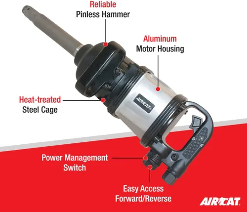 Vista 2 de AIRCAT Pneumatic Tools 1994 - Llave de impacto recta de 1 pulgada con yunque extendido de 8 pulgadas, 2,500 ft-lbs
