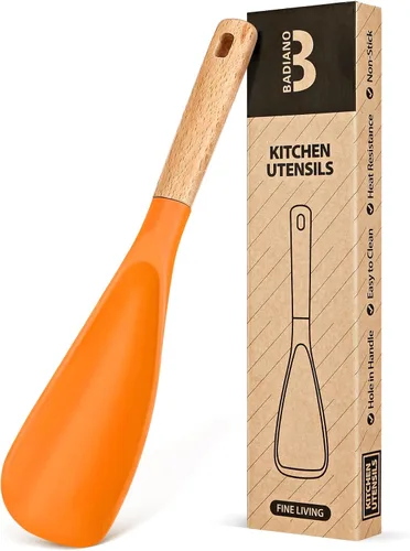 Vista 22 de Cuchara de cocina para utensilios de cocina antiadherentes, ideal para cocinar y servir silicona mate resistente sin BPA, cuchara con mango de Verde