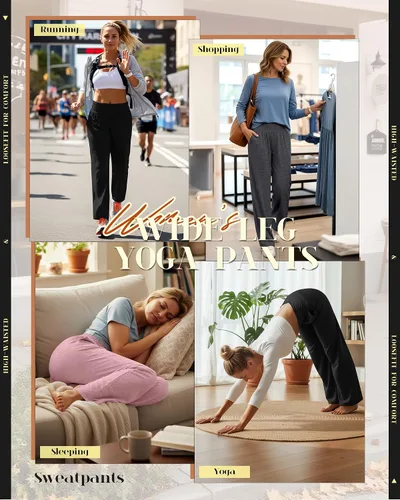 Vista 3 de Neer - Conjunto de 3 pantalones de yoga de pierna ancha para mujer - Pantalones deportivos cómodos, holgados, de cintura alta y casuales