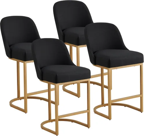 Vista 22 de Leick Home 10133PW/OL Taburete de bar con base de metal, juego de 2, para encimeras de cocina elevadas, mesas altas y bares, asiento moderno de lino