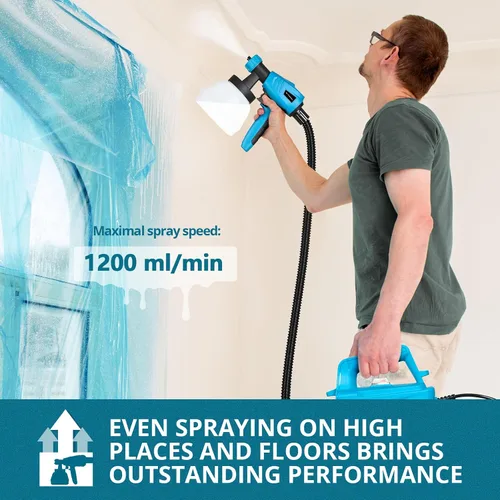 Vista 3 de Tilswall Pulverizador de pintura, 800 W HVLP 1200 ML/Min pistola de pintura eléctrica con manguera de aire de 2.5 M, recipiente desmontable de 44.0