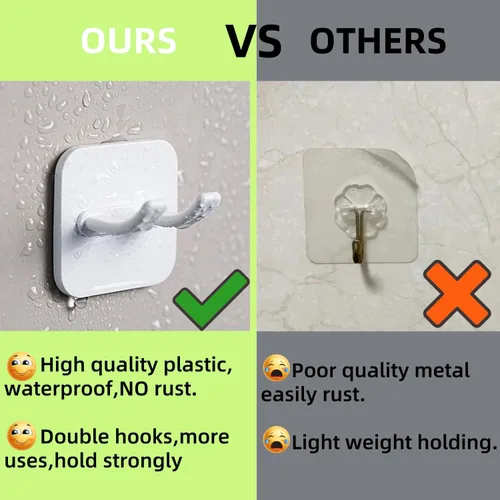 Vista 4 de Ganchos adhesivos, ganchos dobles impermeables que se pegan, gancho de pared sin daños, gancho de plástico blanco multiusos para afeitar, toalla
