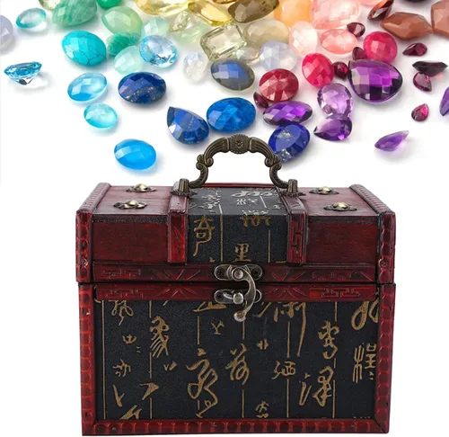 Vista 8 de ANGGREK Caja decorativa de recuerdo, caja organizadora de joyero, estuche portátil de madera de poliuretano para joyería
