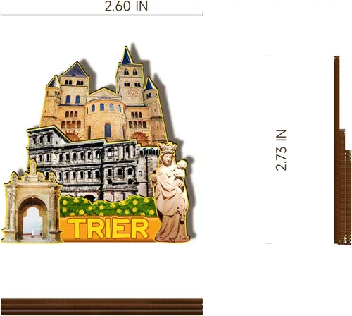 Vista 3 de Trier Alemania - Imán de madera 3D para nevera, recuerdos coleccionables, decoración artesanal, artesanías