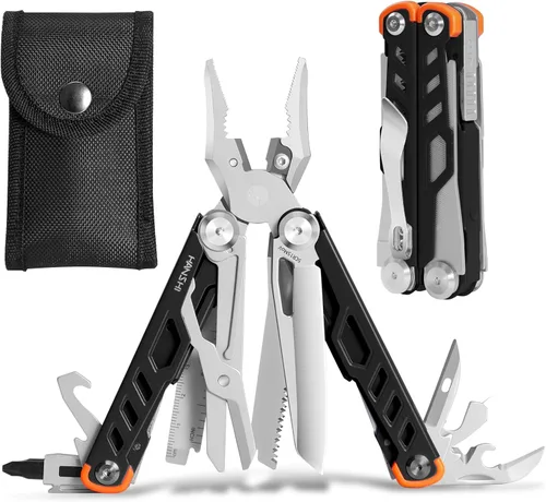 Vista 11 de HANSHI Llave Inglesa Ajustable Multiherramienta Martillo para Supervivencia, 16 en 1 Alicates Multiherramientas con Funda de Nylon, Navaja