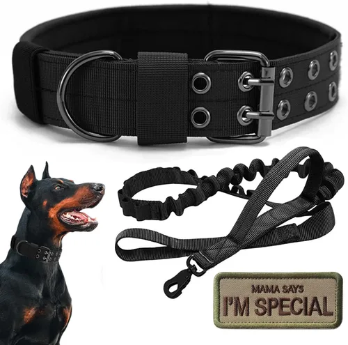 Vista 16 de Collar táctico para perro, collar militar ajustable para perro, collar de entrenamiento de nailon suave con parche, collares de hebilla de metal