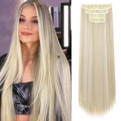 Vista 9 de REECHO - Juego de 4 extensiones de cabello sintético con clip de 12 pulgadas, 14 pulgadas y 16 pulgadas, lacio, largo y grueso, marrón oscuro