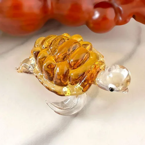 Vista 5 de Figura de tortuga marina de vidrio soplado a mano hecha a mano de cristal lindo animal artesanal pecera con adornos en miniatura, decoración