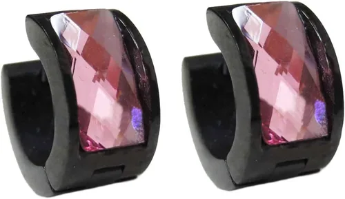 Vista 19 de Aretes de aro de acero inoxidable con cristal multicolor negro para hombres y mujeres