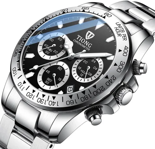 Vista 2 de Dentily Reloj de cuarzo para hombre, cronógrafo, de acero inoxidable, impermeable, para negocios, para hombre