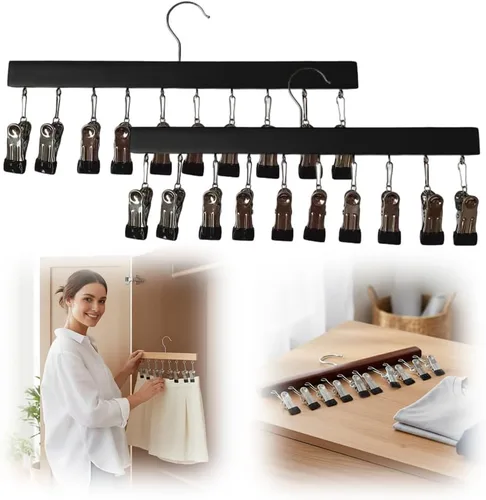 Vista 9 de Organizador de leggings para armario, perchas para pantalones con 10 clips, gancho de almacenamiento para ropa y sombreros, organizador colgante