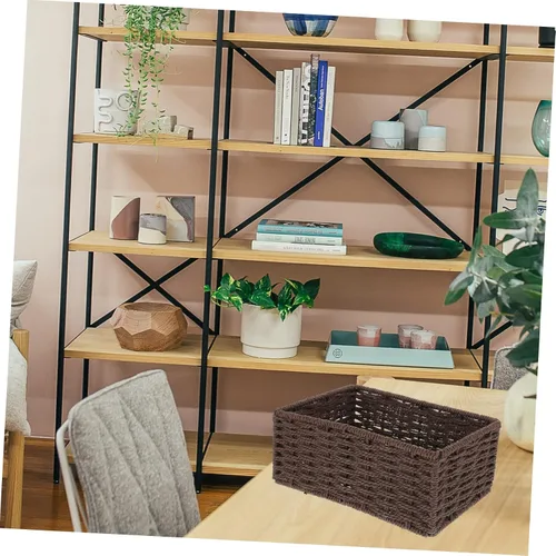 Vista 6 de Caja de almacenamiento rectangular de café, madera y ratán, 8.72x6.09x3.54 pulgadas