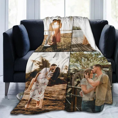 Vista 14 de Manta de cama personalizada con texto de fotos, mantas personalizadas con collage de fotos, mantas personalizadas para regalo de cumpleaños 1 Foto