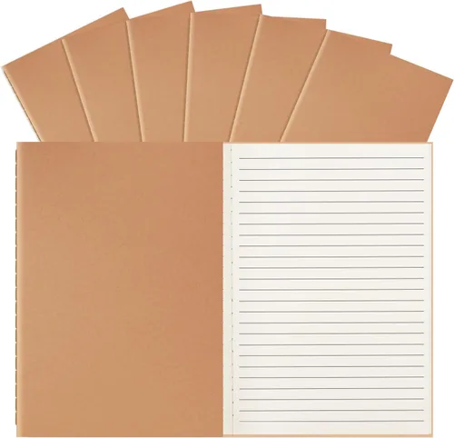 Vista 14 de ALKALO Paquete de 6 cuadernos de papel kraft de cuadrícula A5 a granel, cuadernos de diario, cuadernos de papel cuadriculado A5, 8.3 x 5.5 pulgadas
