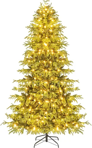 Vista 11 de Goplus Árbol de Navidad artificial preiluminado de 4.5 pies con nieve, árbol de Navidad completo con bisagras con 160 luces LED multicolores, 8