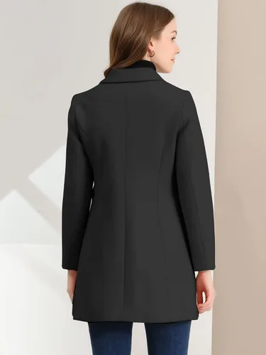 Vista 5 de Allegra K Abrigo de invierno largo con cuello Peter Pan para mujer, con un solo pecho
