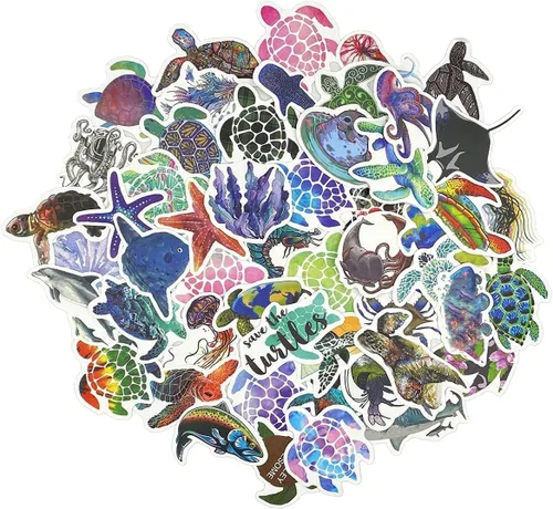 Vista 3 de Aowplc 100 calcomanías de animales marinos, paquete de calcomanías de vinilo impermeable para vida marina