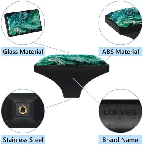 Vista 3 de LORVIES Paquete de 4 pomos decorativos para gabinetes, 1.65 pulgadas de ABS de vidrio rectangular de un solo agujero, tiradores de puerta de cajón