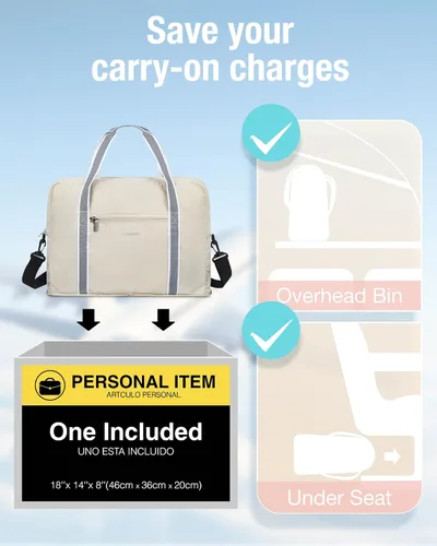 Vista 2 de BAGSMART Bolsa de lona para hombre y mujer, Beige, Bolsa de viaje