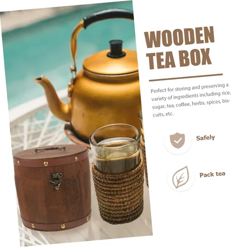 Vista 7 de Alipis Caja de té de estilo vintage Set Cubo de té de madera Soporte de almacenamiento portátil Estilo marrón claro