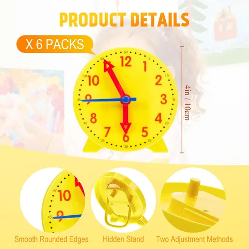 Vista 2 de Henoyso - Juego de 6 relojes de enseñanza para niños, 4 pulgadas, color amarillo