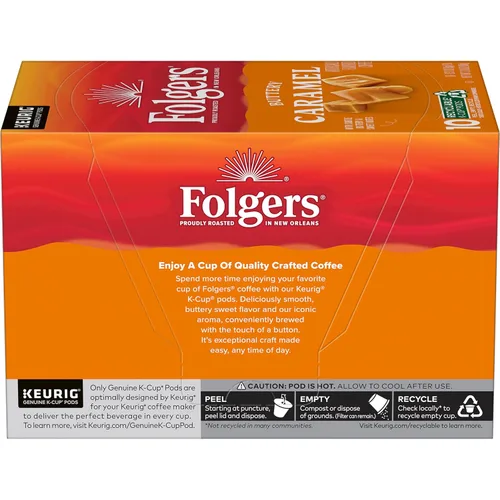 Vista 2 de Folgers Café con sabor artificial a caramelo mantecoso, cápsulas Keurig K-Cup, caja de 10