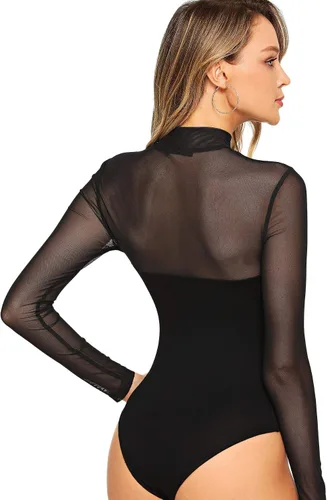 Vista 2 de DIDK Body ajustado de malla con cuello alto falso para mujer