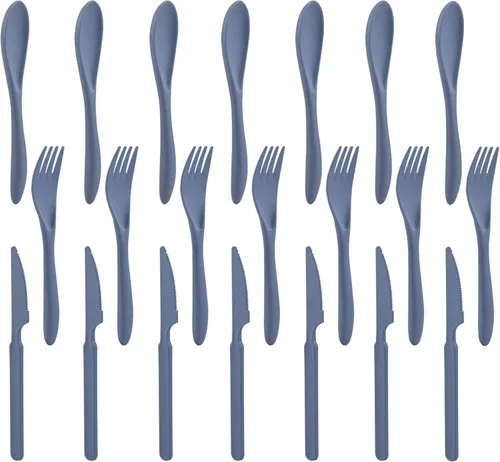 Vista 11 de Zoyiancy - Juego de cubiertos de paja de trigo, 21 piezas, color beige reutilizable Wheat Straw, Unbreakable Lightweight, Rounded Fork Edge, Deep